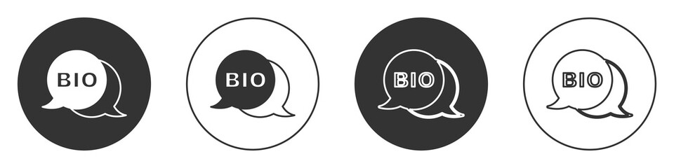 Black Bio green healthy food icon isolated on white background. Organic product. Healthy food sticker. Circle button. Vector