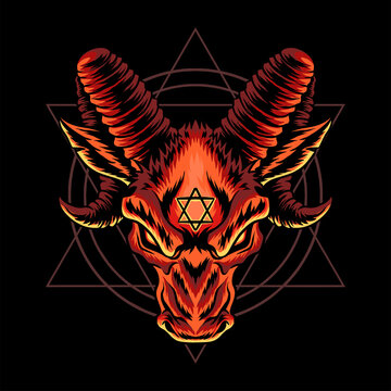 devil's goat head as a metal rock band logo vector artwork