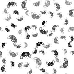 Fototapeta premium Black Medical protective mask icon isolated seamless pattern on white background. Vector