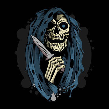 Grim Reaper Death Angel Holding Dagger Knife Artwork Vector