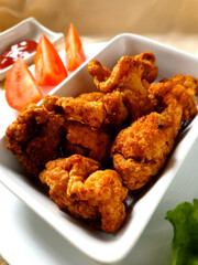 Crispy golden brown and spicy fried chicken