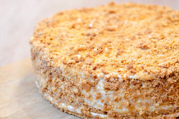 Honey cake. classic honey cake . Whole round cake.