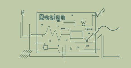 computer hardware. IC chip circuit board design and electronic components. abstract vector background. icon, symbols, flat illustration.