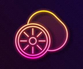 Glowing neon line Kiwi fruit icon isolated on black background. Vector