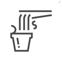 Instant noodle or ramen vector icon. That chinese, japanese, korean or asian fast food made from wheat, sodium. Include paper cup, chopstick for eat with soup, chicken. Quick and convenience. 48x48 px