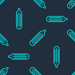Green line Fresh cucumber icon isolated seamless pattern on blue background. Vector