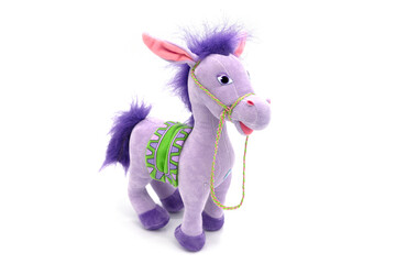 Purple fluffy horse horse toy isolated on white