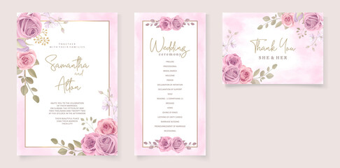 Modern wedding invitation template with pink floral design