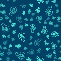 Green line Square root of x glyph icon isolated seamless pattern on blue background. Mathematical expression. Vector