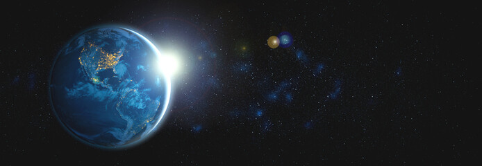 Planet earth globe view from space showing realistic earth surface and world map as in outer space point of view . Elements of this image furnished by NASA planet earth from space photos. © InfiniteFlow