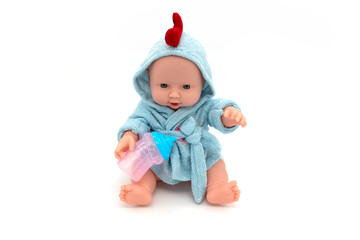 New born doll isolated on white background.