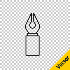 Black line Fountain pen nib icon isolated on transparent background. Pen tool sign. Vector
