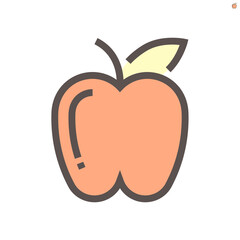 Apple and leaf vector icon with simple shape. That fruit, dessert or food with sweet delicious taste. Healthy with nutrition vitamin from nature. For eat, dieting lifestyle and vegetarian. 48x48 px.