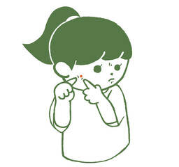 ニキビを潰す人　女性　吹き出物
