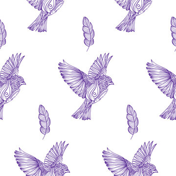 beautiful spring seamless pattern with a picture of a bird. Tropical motives. Ideal for banners, flyers, backgrounds, prints, invitations, fabrics. EPS10