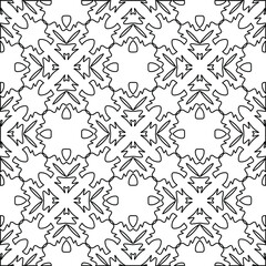  Geometric vector pattern with triangular elements. Seamless abstract ornament for wallpapers and backgrounds. Black and white colors. 
