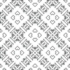  Geometric vector pattern with triangular elements. Seamless abstract ornament for wallpapers and backgrounds. Black and white colors.