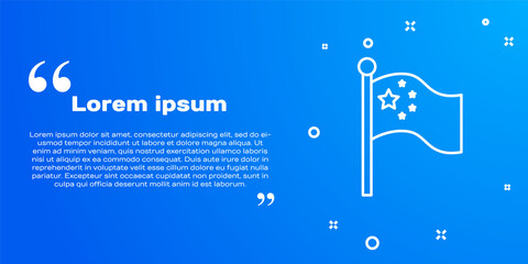 White line China flag on flagpole icon isolated on blue background. Vector