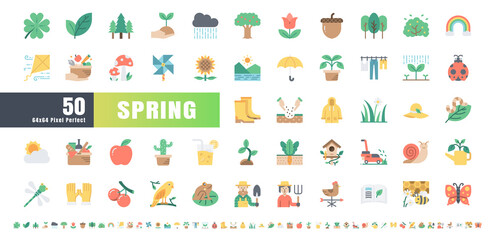 64x64 Pixel Perfect. Spring Season. Flat Color Icons Vector. for Website, Application, Printing, Document, Poster Design, etc.