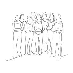 A group of female basketball players - continuous one line drawing