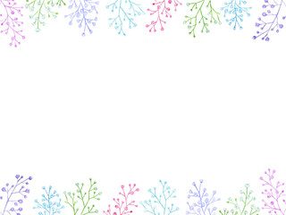 カラフルなカスミソウの上下フレーム　水彩イラスト