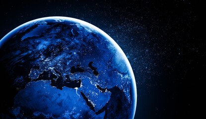 Planet earth globe view from space showing realistic earth surface and world map as in outer space...