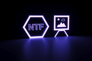 NFT neon concept self illumination background 3D illustration