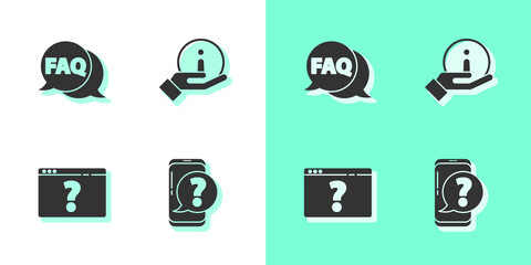 Set Mobile phone with question, Speech bubble FAQ, Browser mark and Information icon. Vector