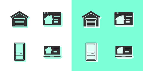 Set Online real estate house, Garage, Closed door and icon. Vector