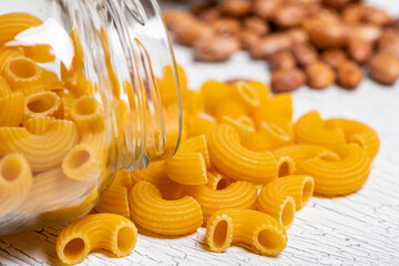 Close up of the garnish of beans and pasta