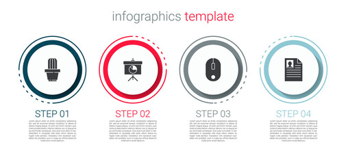 Set Cactus and succulent in pot, Chalkboard with diagram, Computer mouse and Resume. Business infographic template. Vector