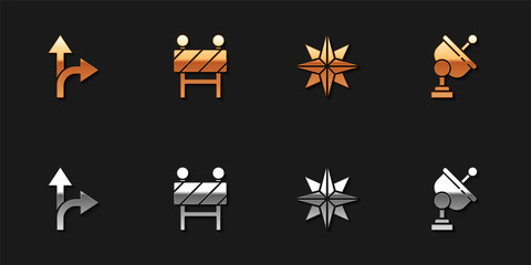 Set Road traffic sign, barrier, Wind rose and Radar icon. Vector