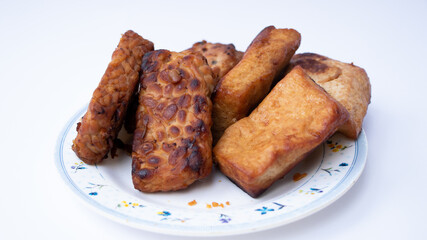 tempe tahu bacem is traditional food from java indonesia isolated on white background 