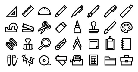 Stationery Icon Set (Bold outline version)