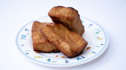 Close up of tahu bacem. Traditional foods from Java, Indonesia. Made from soya bean.