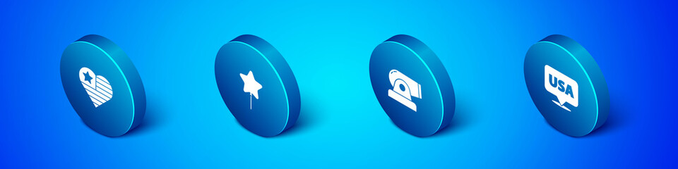 Set Isometric USA Independence day, Cannon, and Balloon icon. Vector