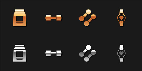 Set Sports nutrition, Dumbbell, and Smartwatch icon. Vector