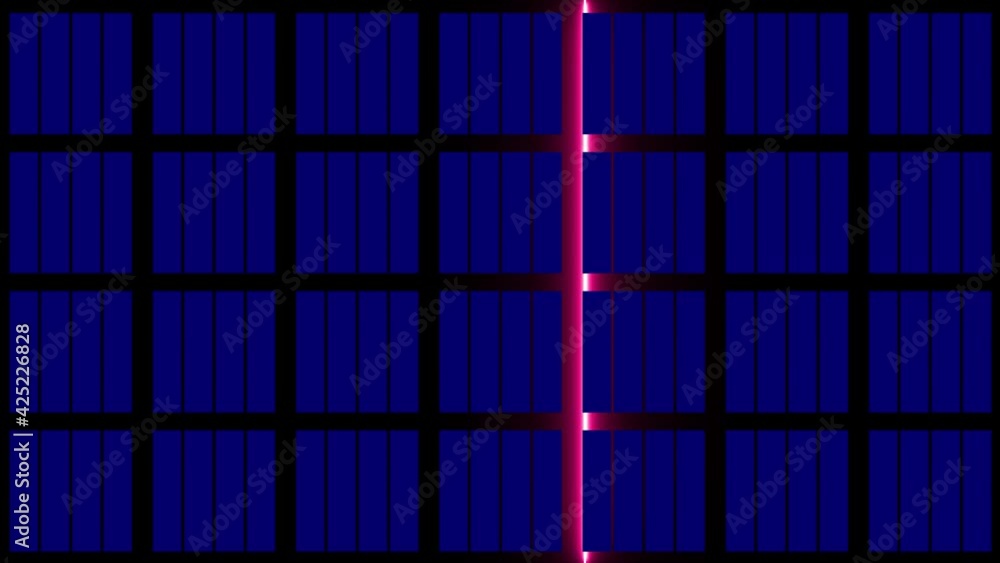 Poster abstract animated background in blue grid pattern - brightening from back via pink light bar in hori
