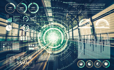 Data analytic concept with high speed motion digital transfer background showing fast big data processing development .