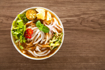 Assam Laksa (Noddle in Tangy Fish Gravy) is a Special Malaysian Food Popular in Penang