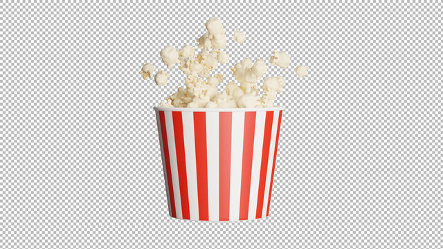 3d render of popcorn isolated on transparency with clipping path