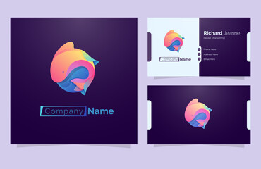 colorfull fish logo with business card template
