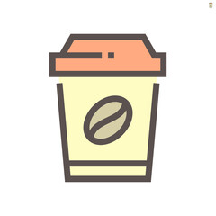 Coffee cup vector icon. Hot beverage with mocha, latte, cappuccino and espresso flavor in disposable paper, cardboard, plastic container. Include sleeve and lid. For drink in shop, takeaway. 48x48 px