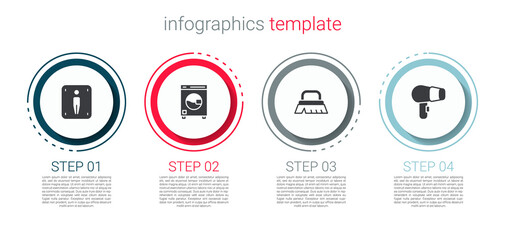 Set Male toilet, Washer, Brush for cleaning and Hair dryer. Business infographic template. Vector