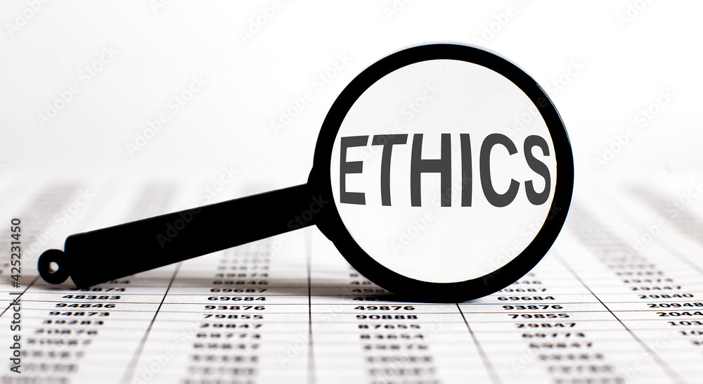Poster magnifier with text ethics on the chart background