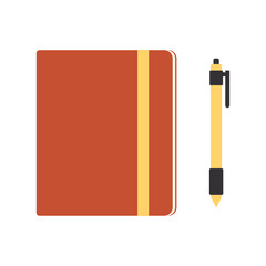 notebook and pen isolated on white background, flat style