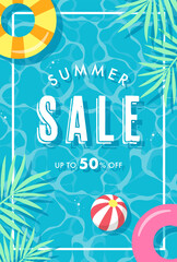 summer vector background with pool illustrations for banners, cards, flyers, social media wallpapers, etc. © mar_mite_