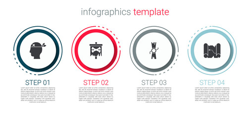 Set Pirate captain, flag, Decree, parchment, scroll and treasure map. Business infographic template. Vector