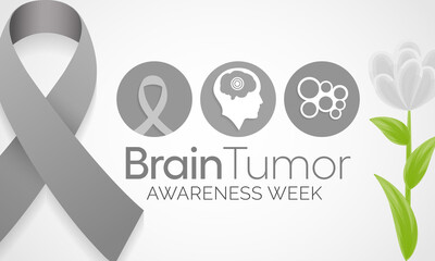 Brain Tumor awareness week is observed each year in May. it is an overgrowth of cells in the brain that forms masses called tumors. They can disrupt the way body works. Vector illustration.