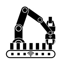 ngi1198 NewGraphicIcon ngi - robotic arm / robot hand - industrial robot icon with wireless precision dual parts gripper . workpiece detection system - assemblyline transfer - workpiece changer g10454